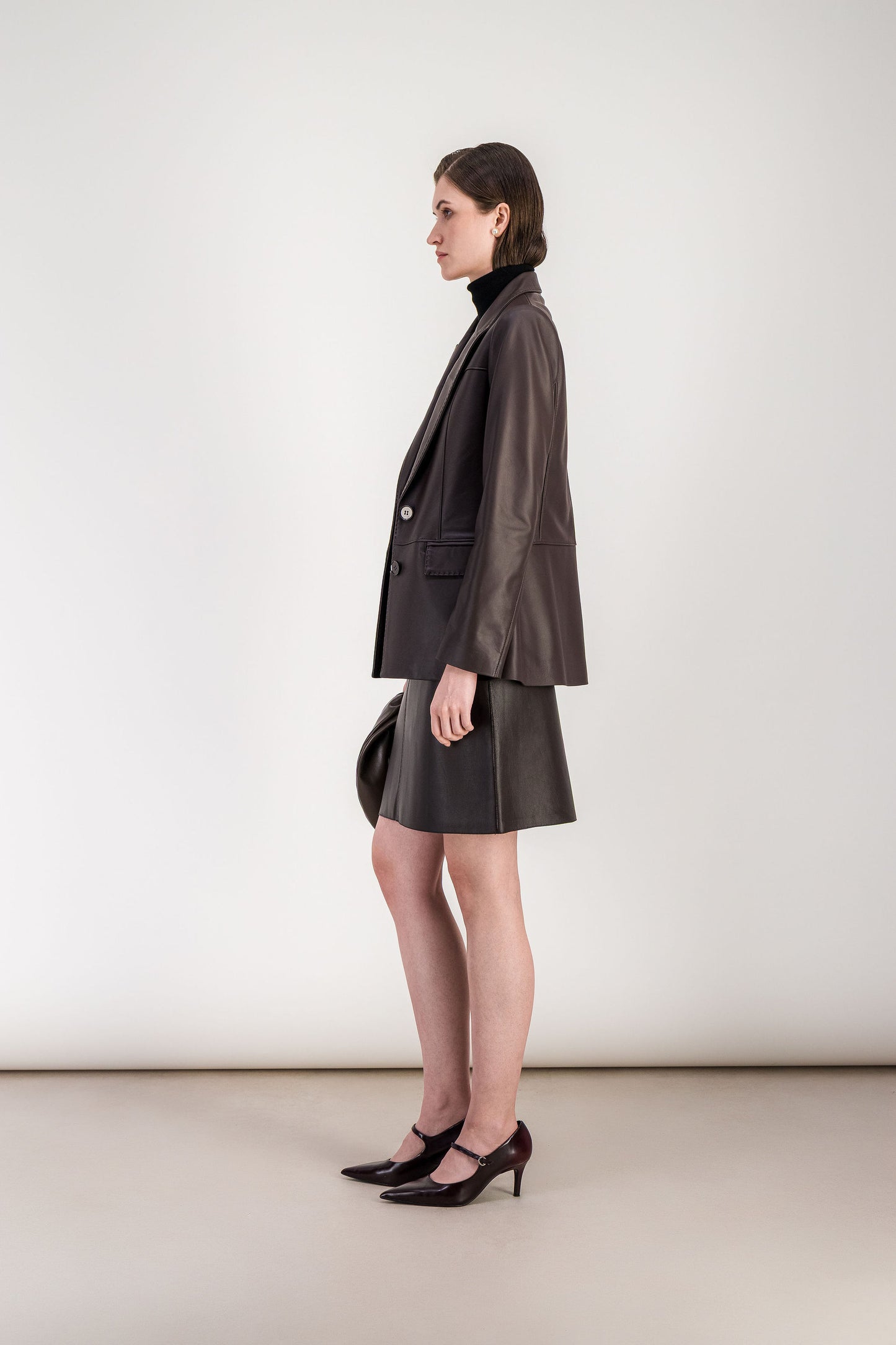 Brown leather trapeze skirt