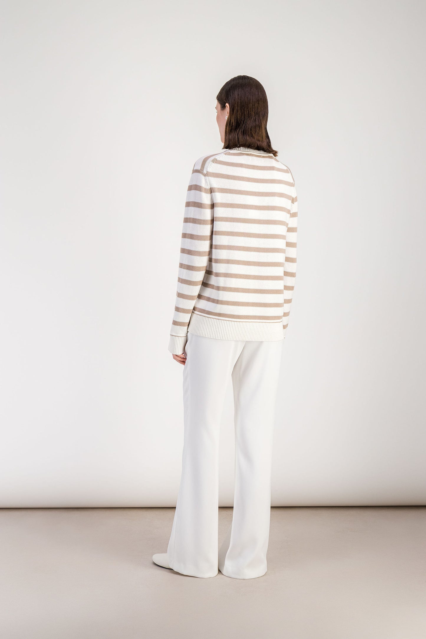 Cardigan droit beige moyen rayé