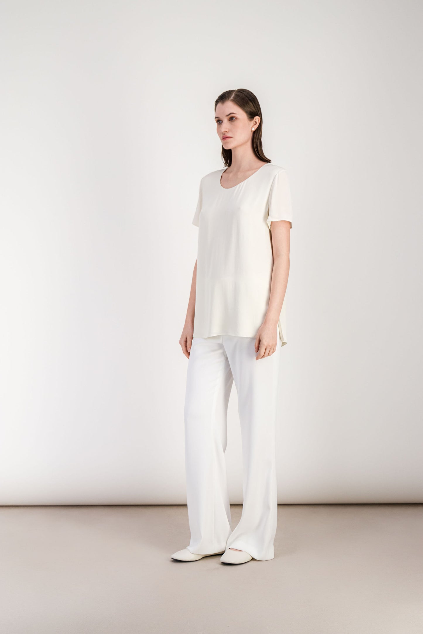 Blouse fluide jaune clair à encolure ronde