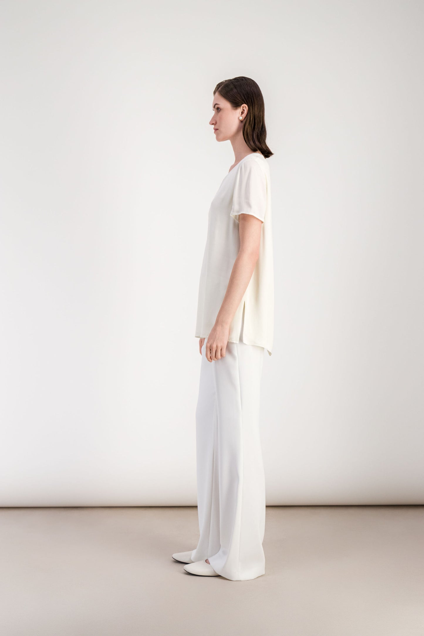 Blouse fluide jaune clair à encolure ronde