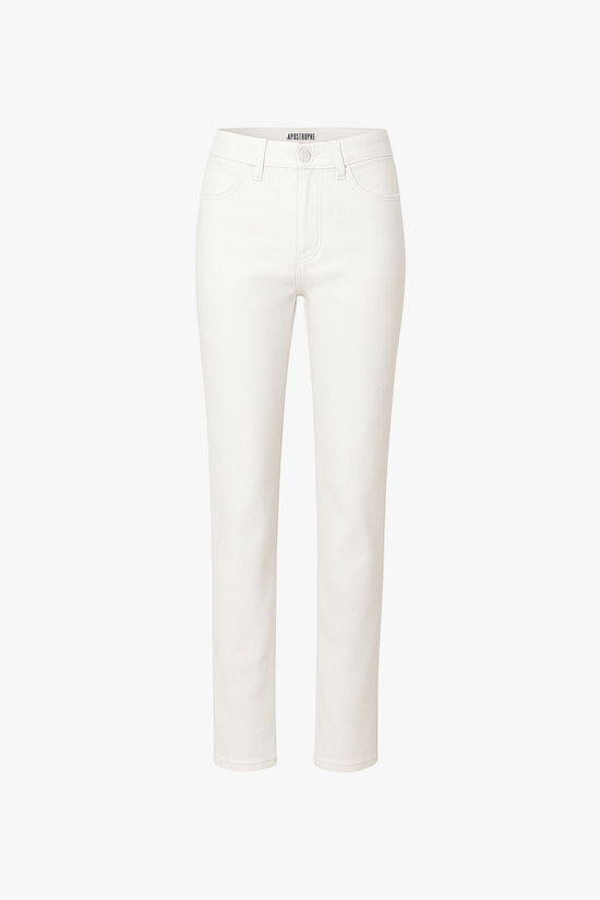 Vue de face du pantalon blanc cassé à coupe droite