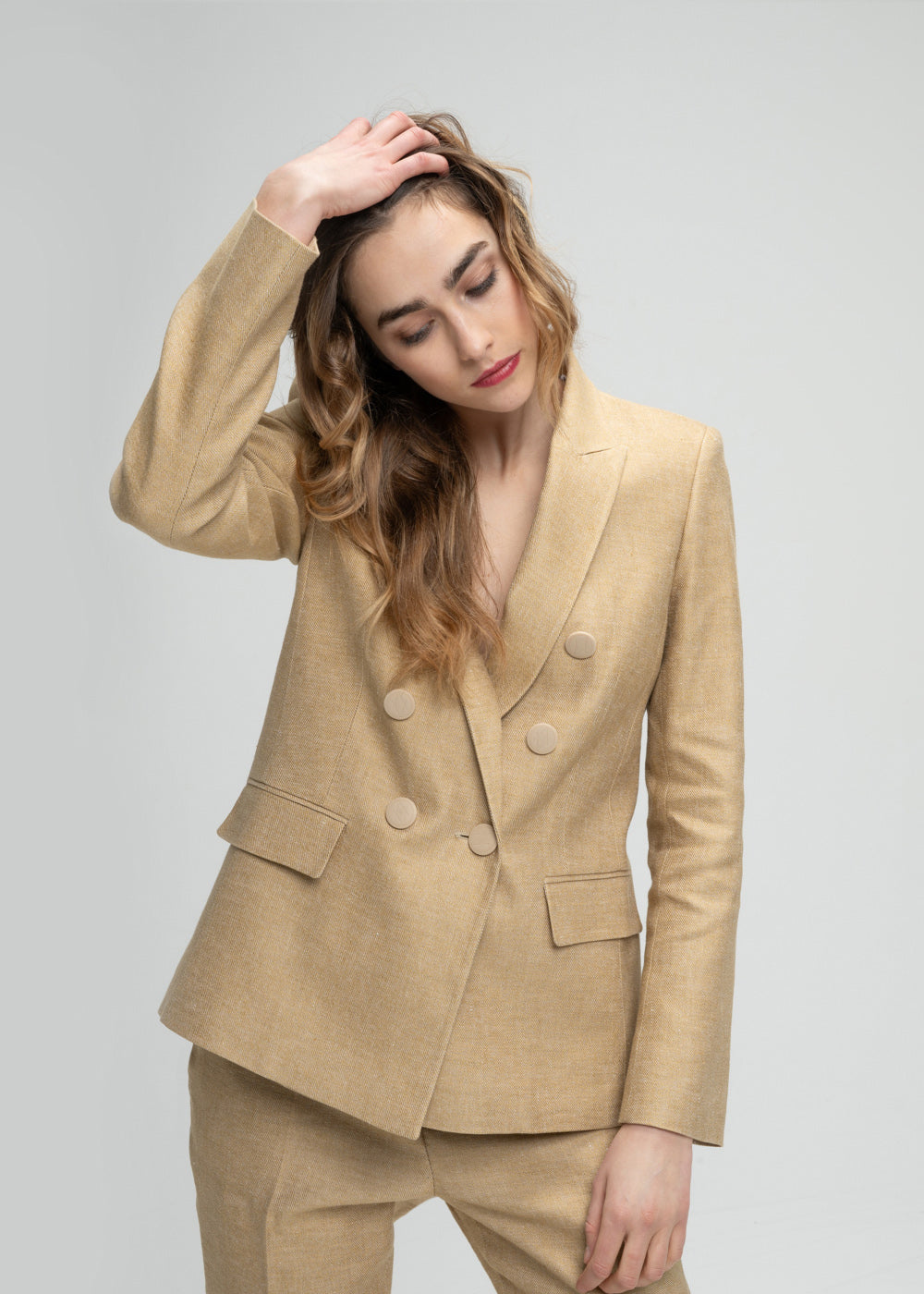 Veste tailleur croisee cintree beige APOSTROPHE PARIS