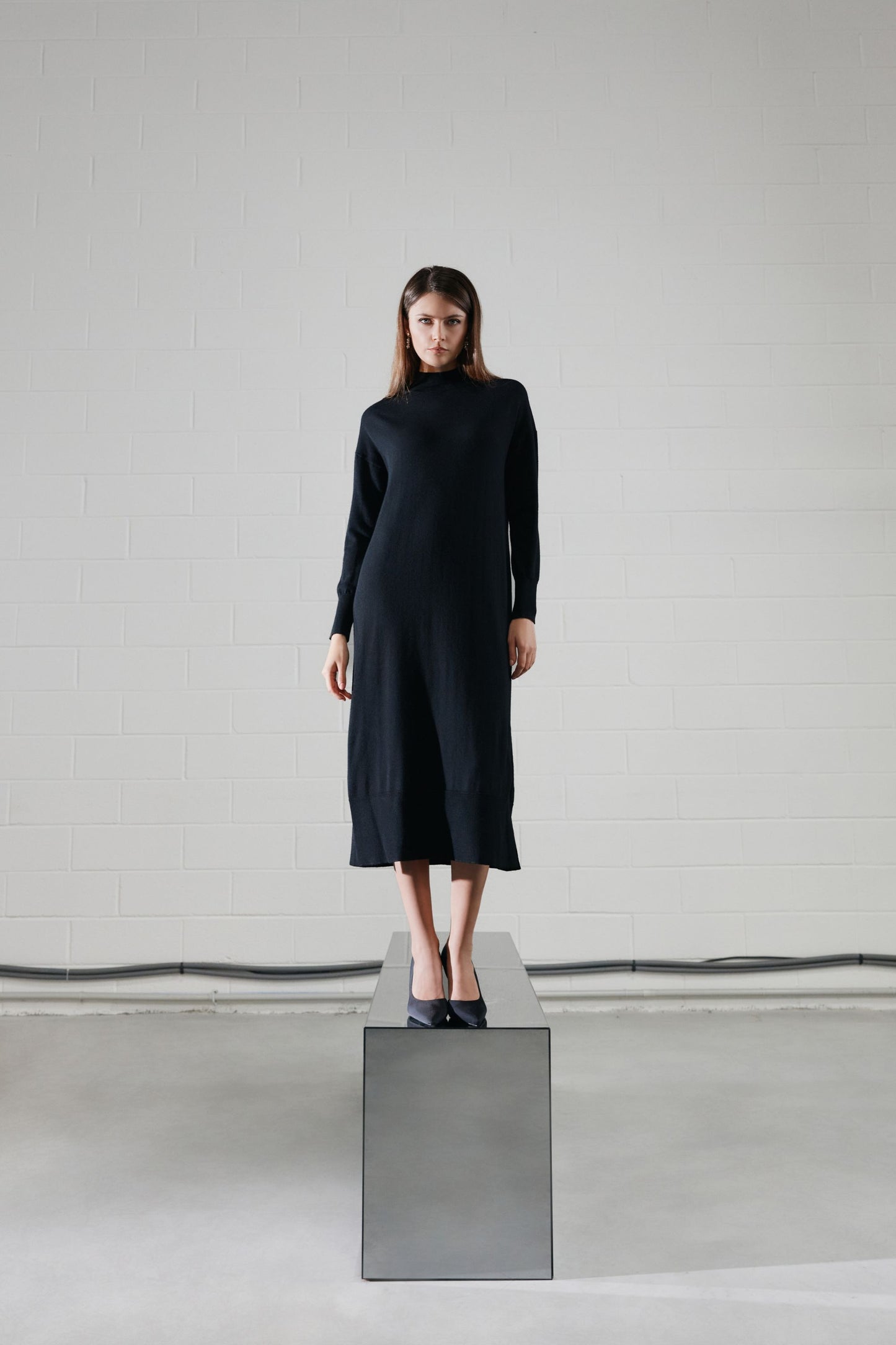 Black funnel neck dress