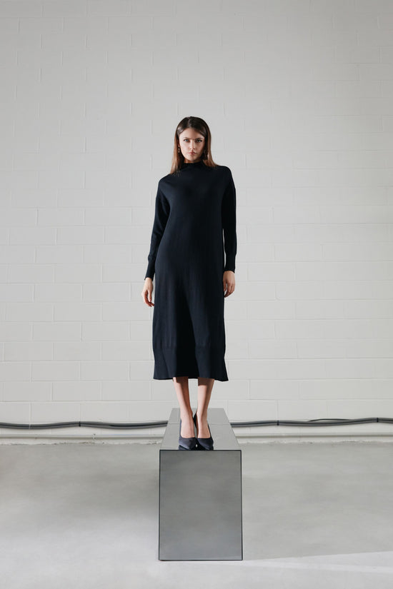 Black funnel neck dress