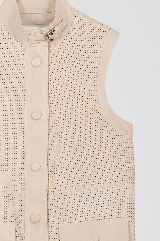 Veste sans manche en daim perforé beige clair