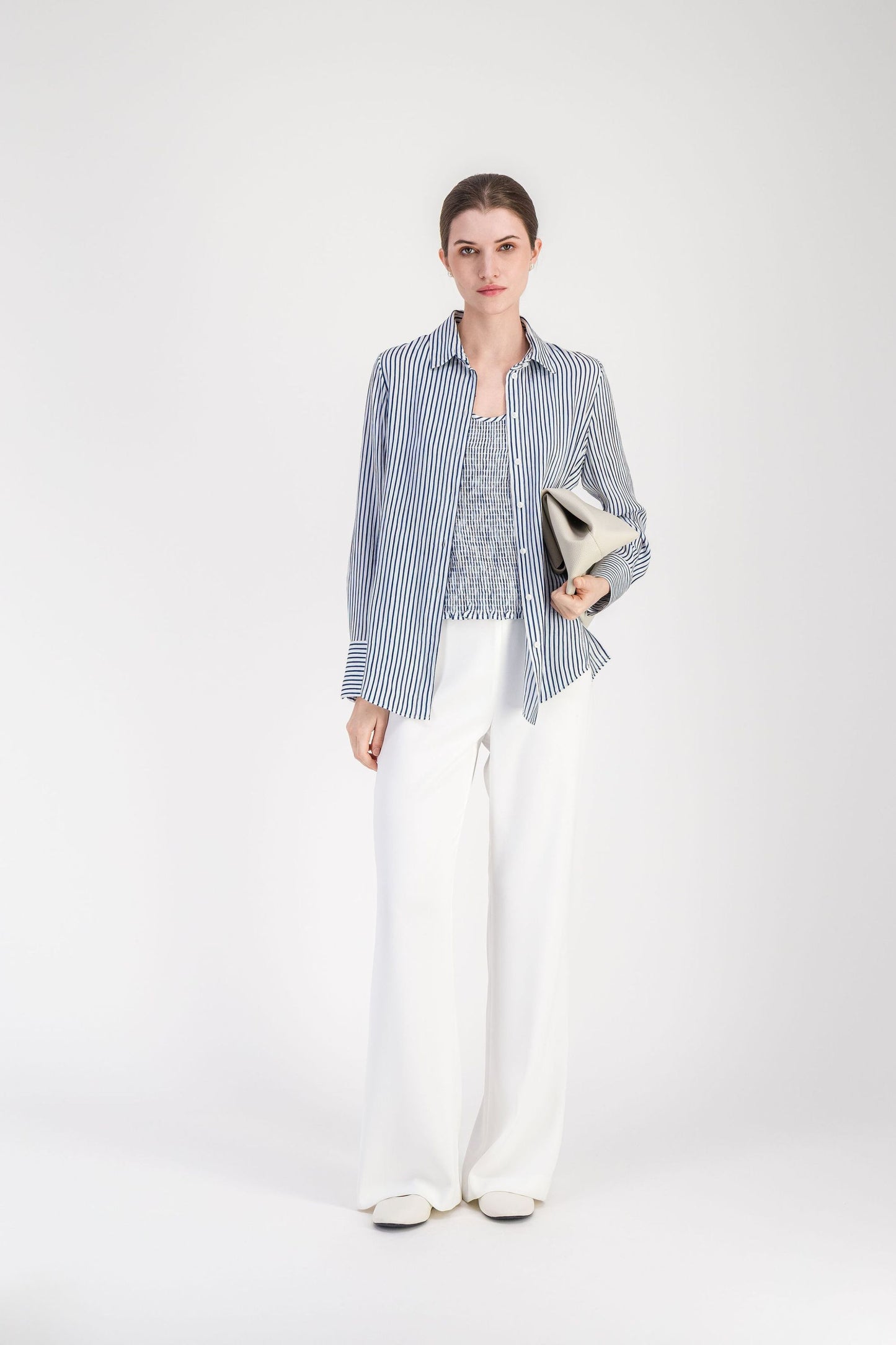 Chemise droite bleu denim à rayures