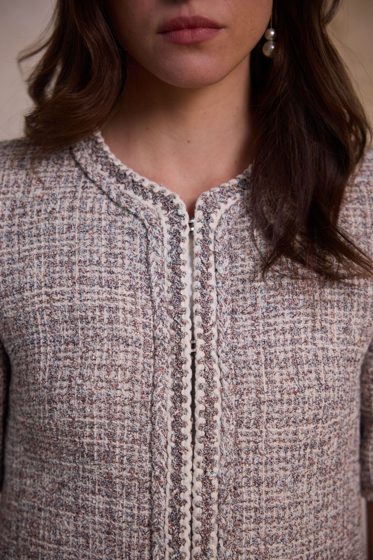 Light yellow straight-cut tweed jacket