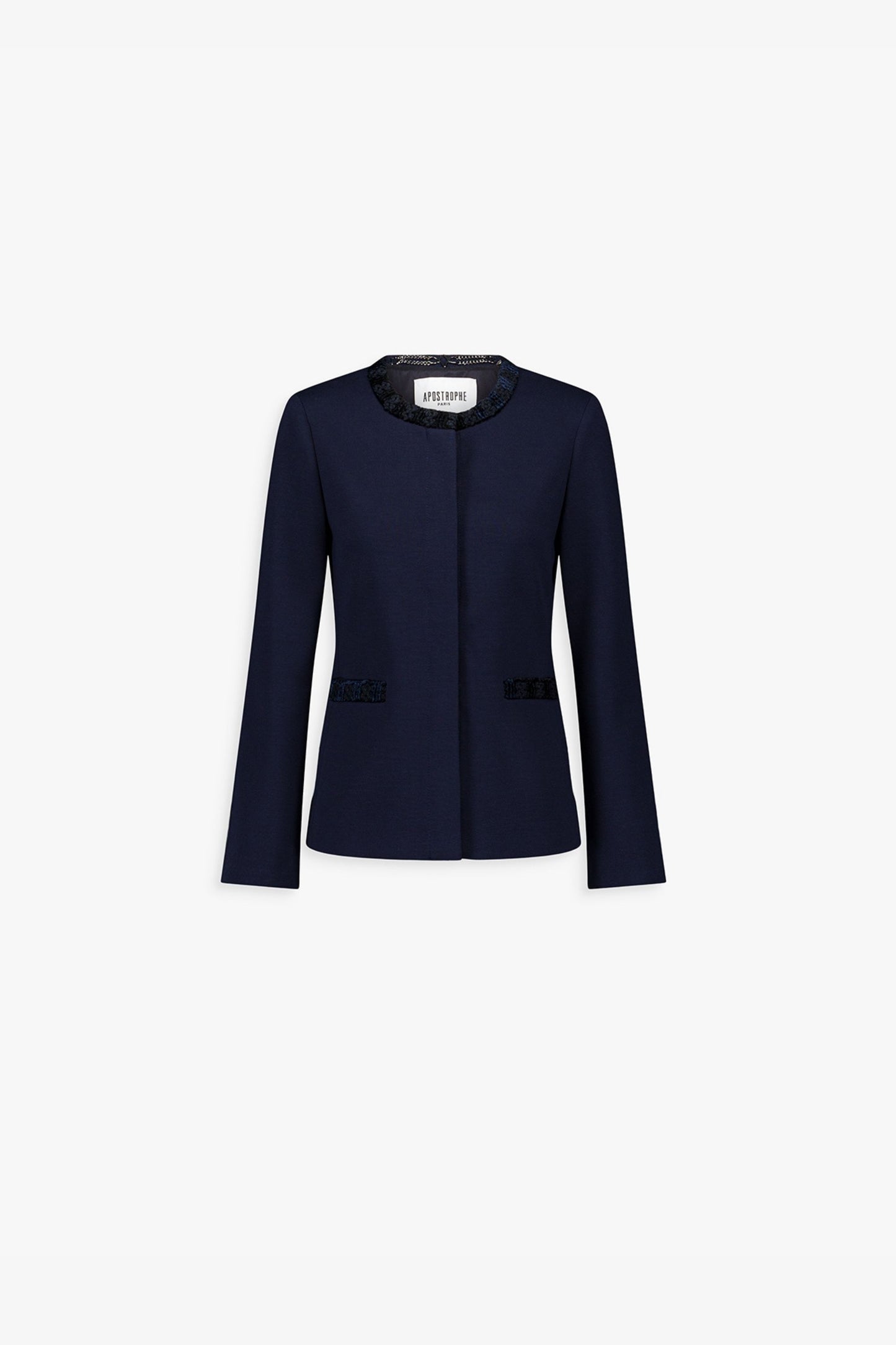 Veste courte marine à bordures tressées