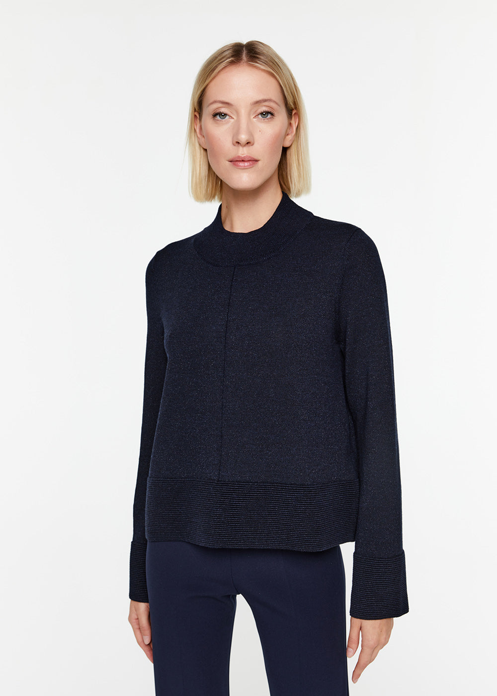 Pull col chemin court en laine et lurex marine APOSTROPHE PARIS