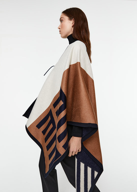 Cape poncho motif ethnique cachemire laine