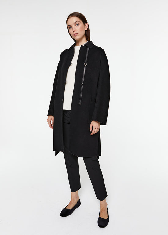 manteau mi-long oversize col chemise boutons laine cachemire noir