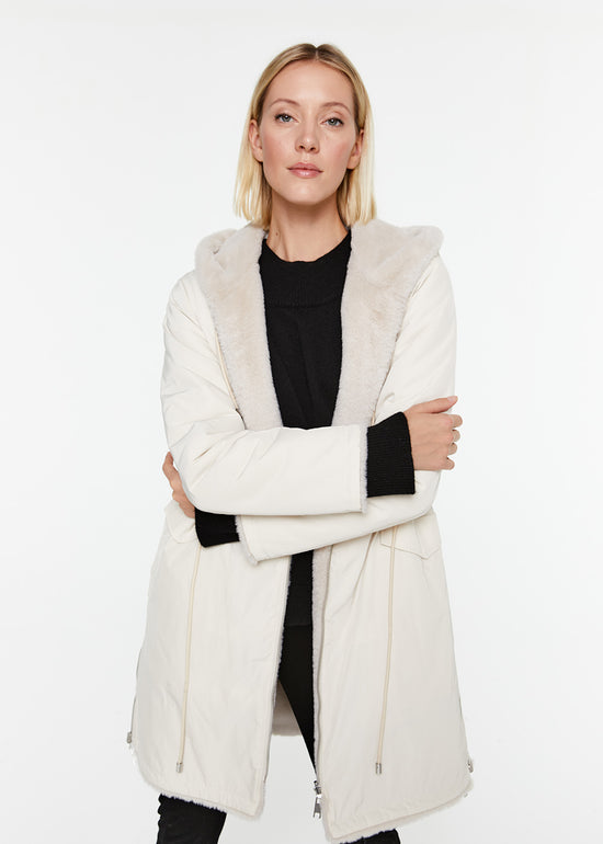 Parka réversible en fausse fourrure beige
