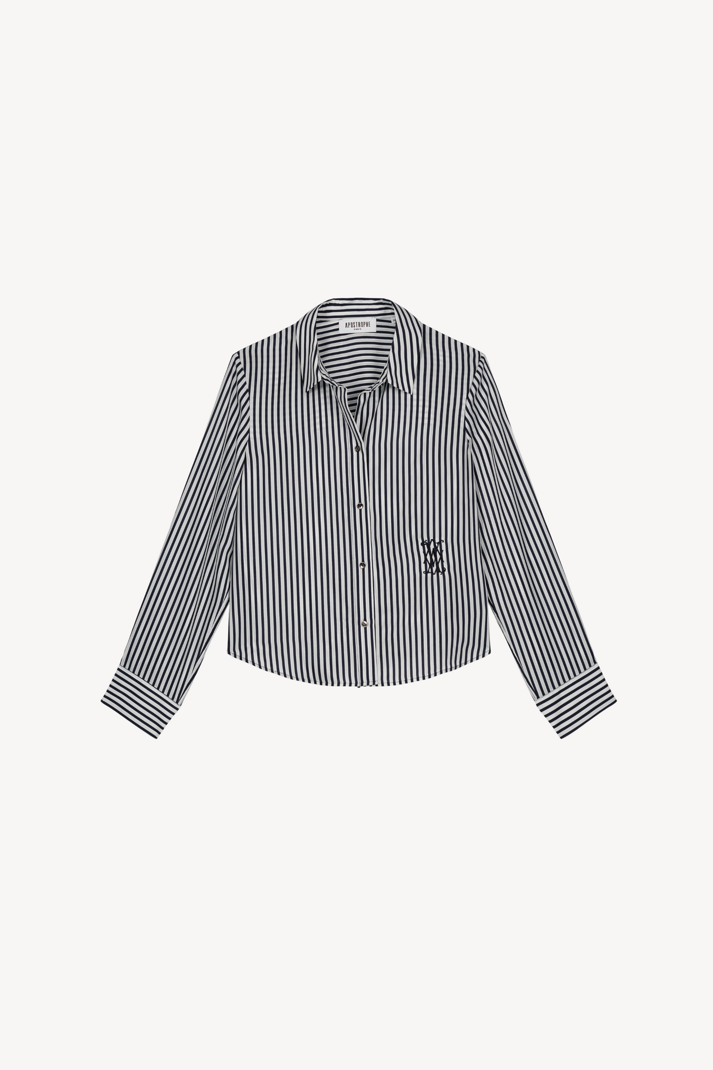 Chemise courte rayée en habotai de soie marine