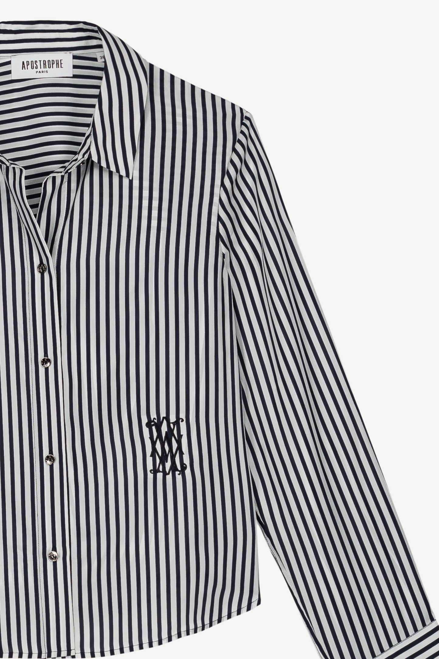 Chemise courte rayée en habotai de soie marine