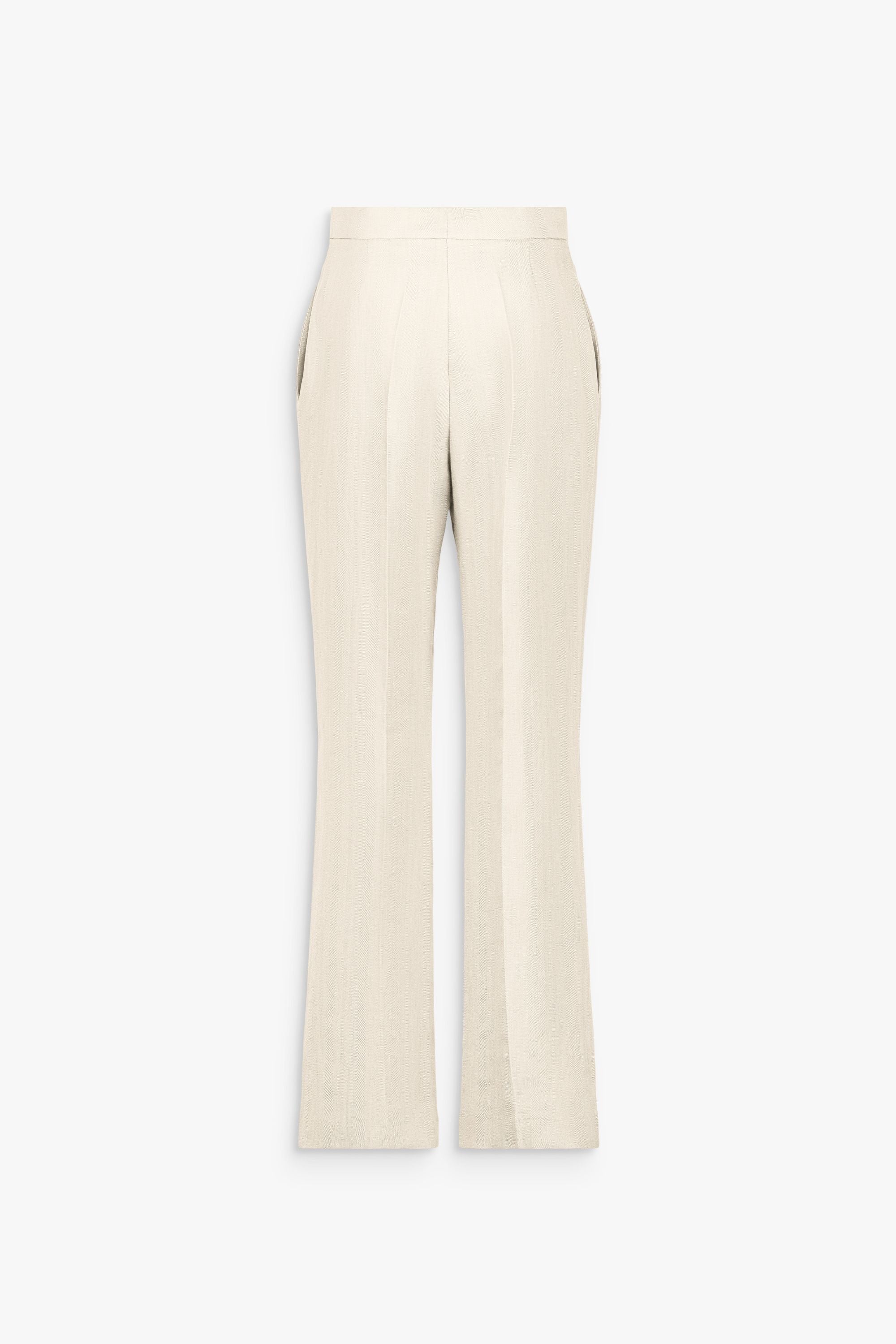 Pantalon jaune clair à coupe droite et pince centrale.