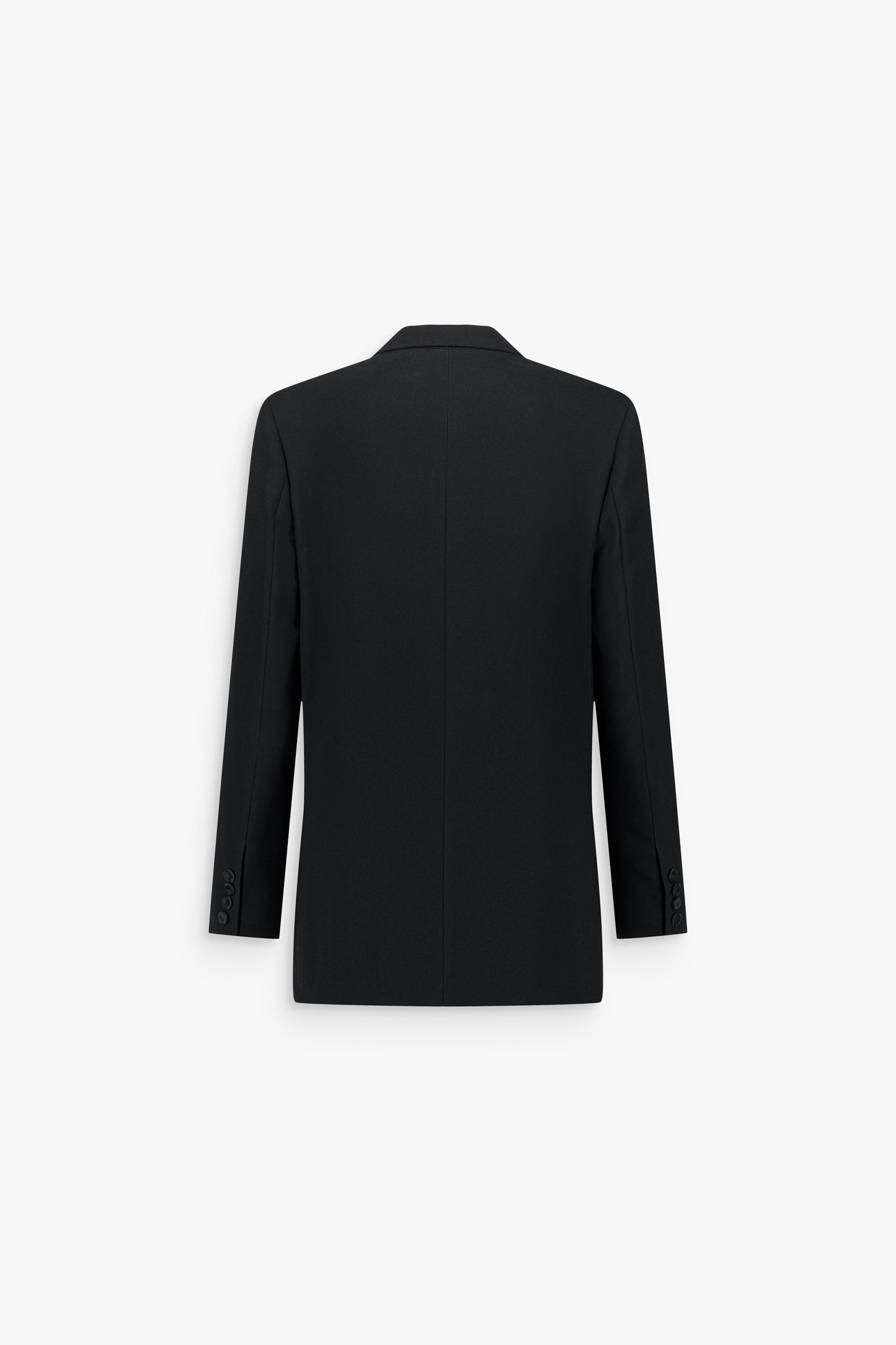 Veste smoking en crêpe envers satin à col châle, simple boutonnage et poches passepoilées.