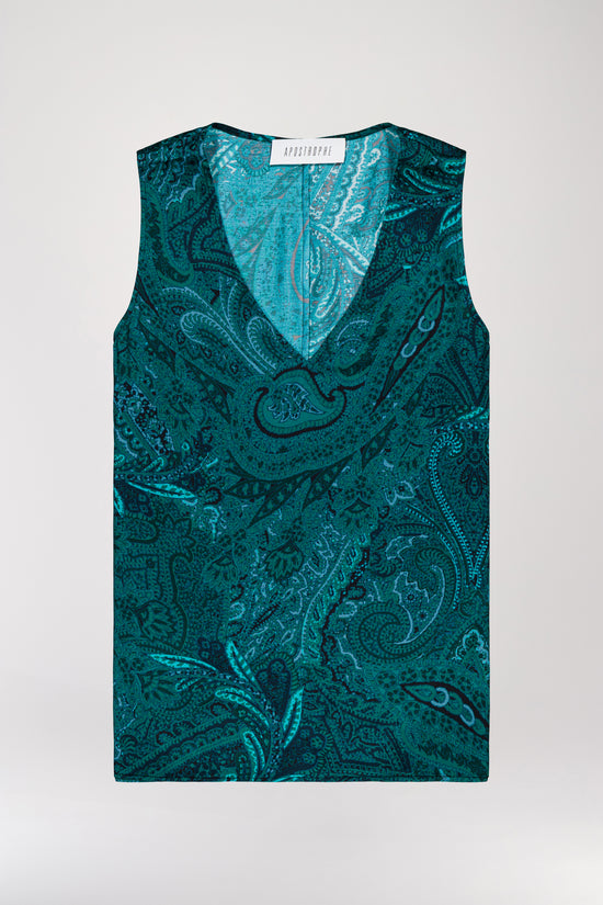 Green paisley print sleeveless top