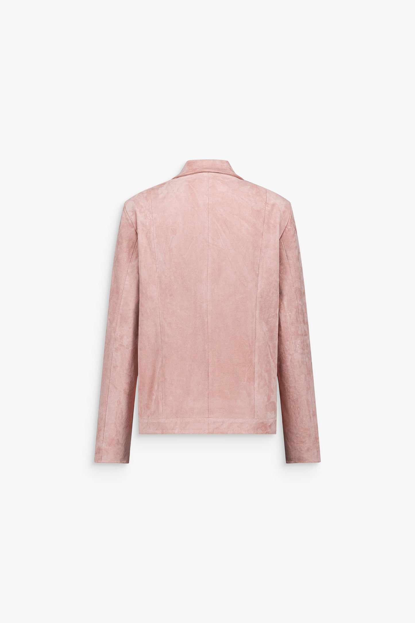 Veste courte rose clair à coupe ajustée avec lignes nettes et finitions épurées.