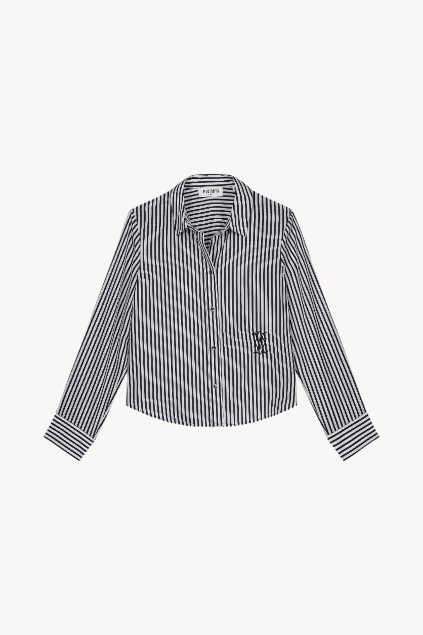 Chemise courte rayée en habotai de soie marine