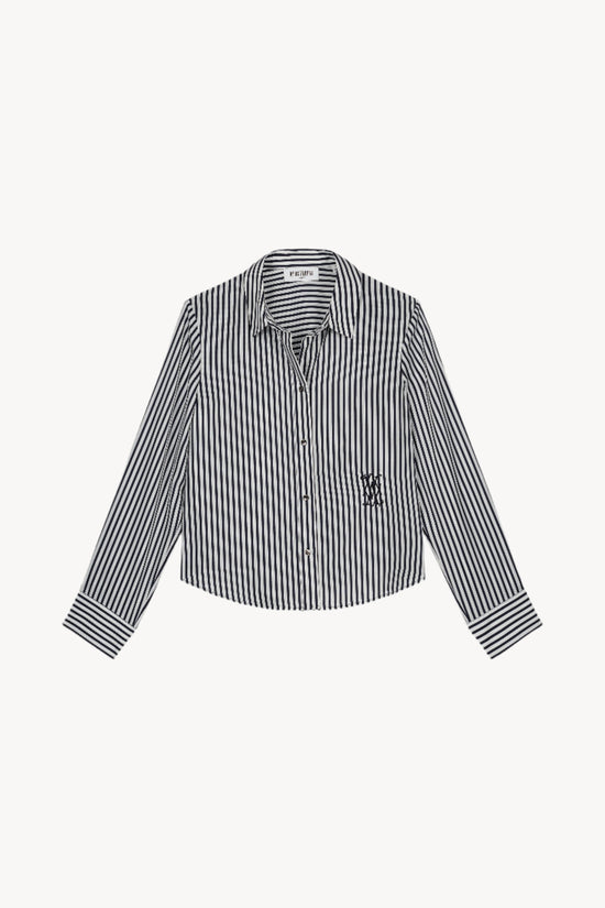 Chemise courte rayée en habotai de soie marine