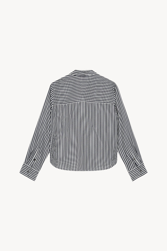 Chemise courte rayée en habotai de soie marine
