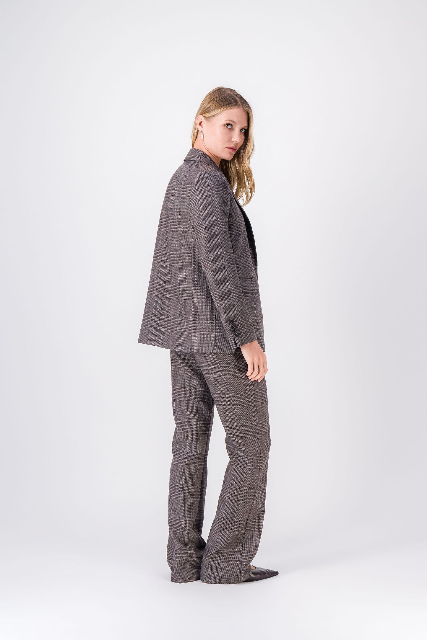 Pantalon droit en tartan ébène