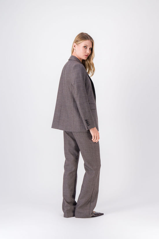 Pantalon droit en tartan ébène