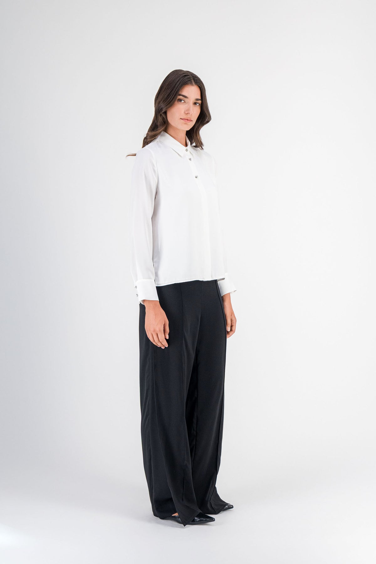 Chemise boutons bijoux blanc cassé
