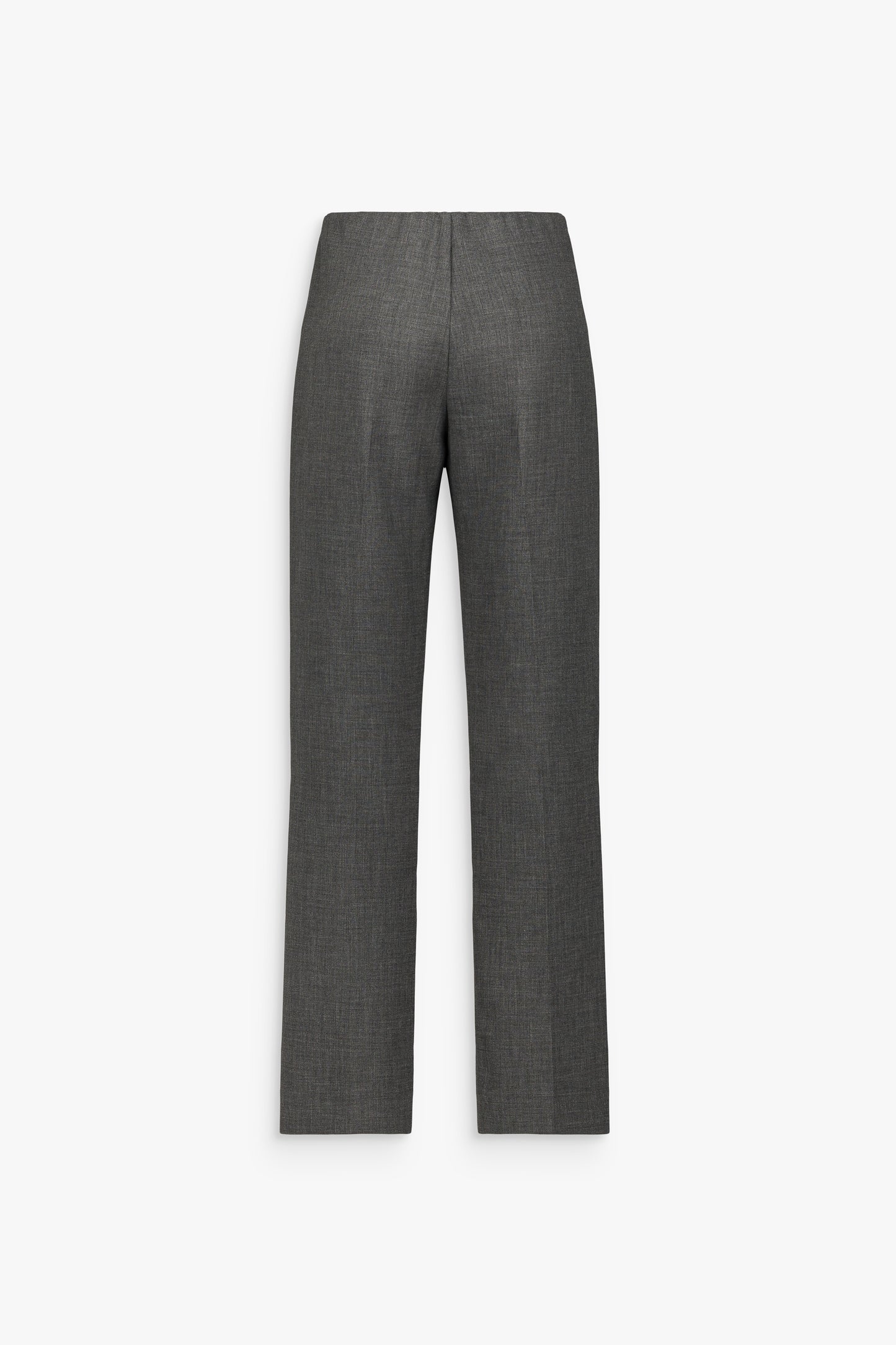 Pantalon droit gris moyen à taille haute, plis marqués et jambes longues