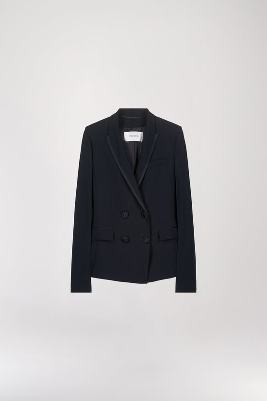 Navy double-breasted cape jacket