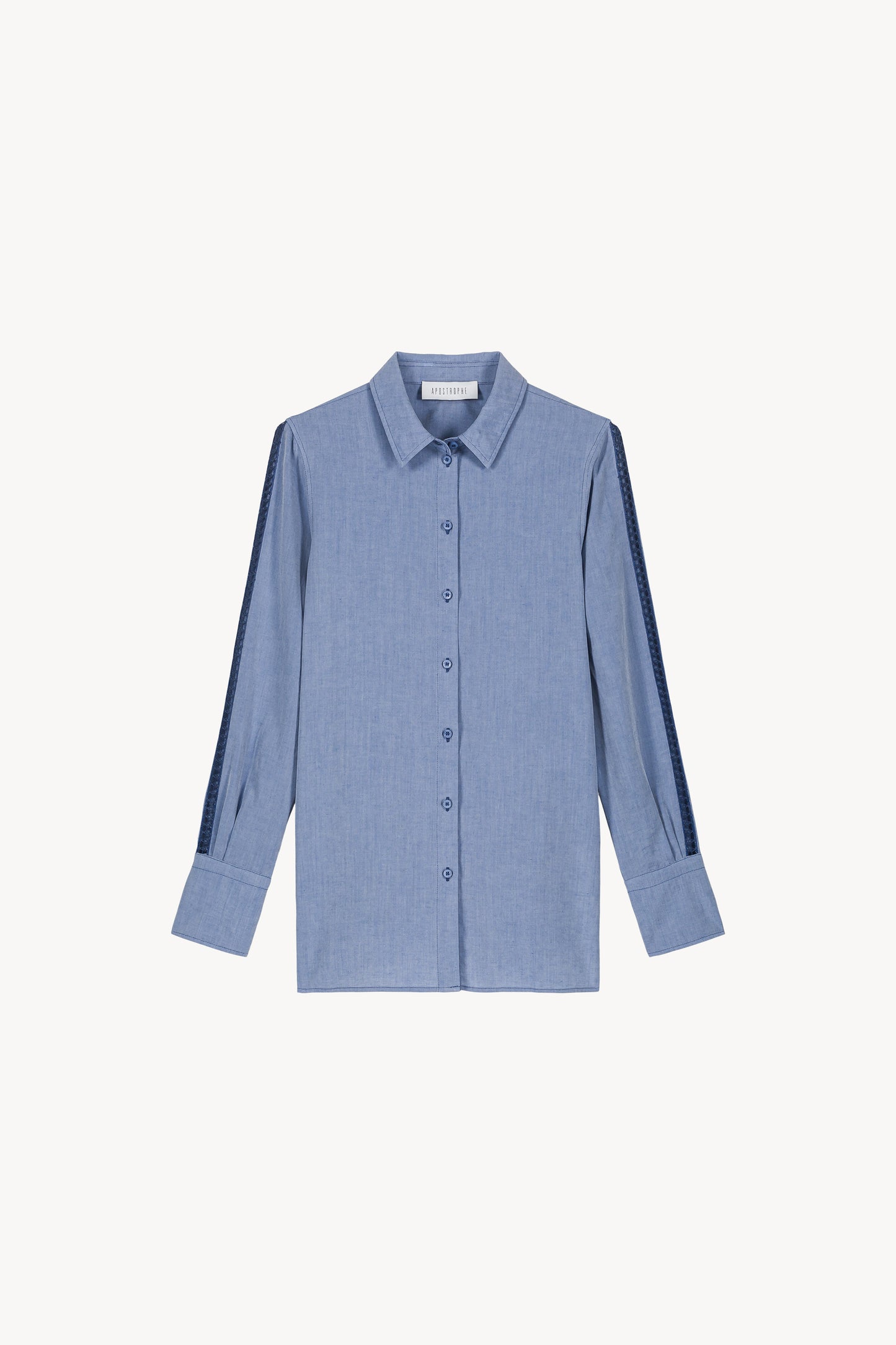 Chemise en lin brodée bleu denim