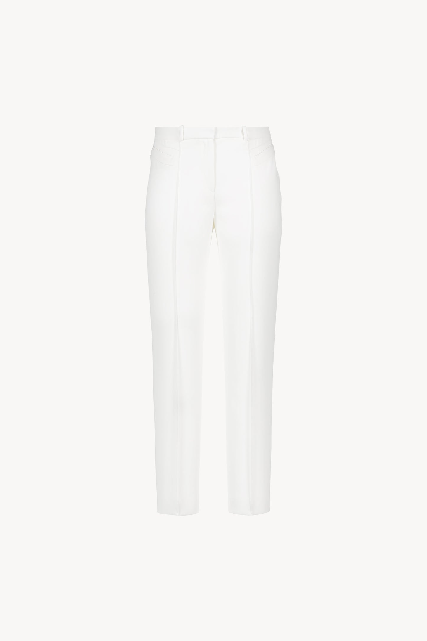 Pantalon droit blanc cassé avec des poches passepoiles en diagonal