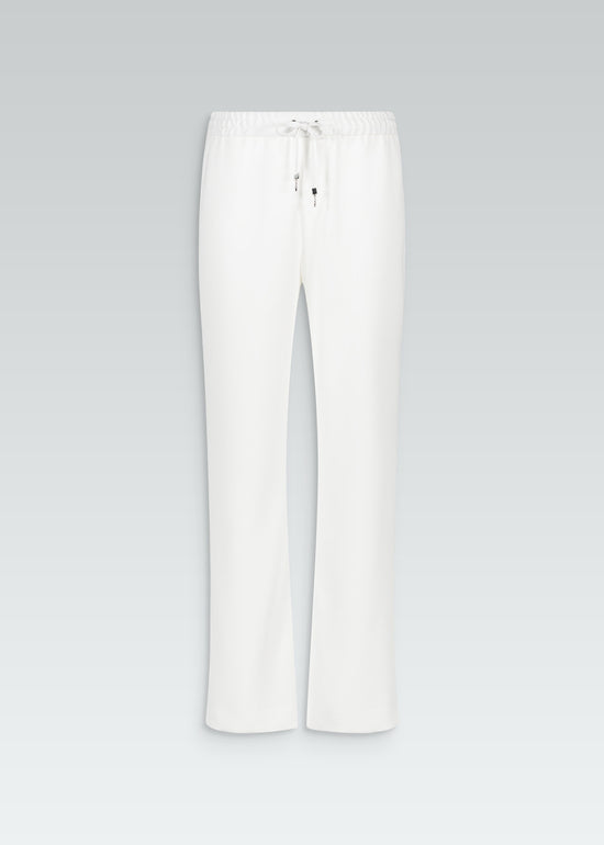 Pantalon fluide large blanc cassé avec ceinture froncée et cordons réglables avec embouts métal gravés