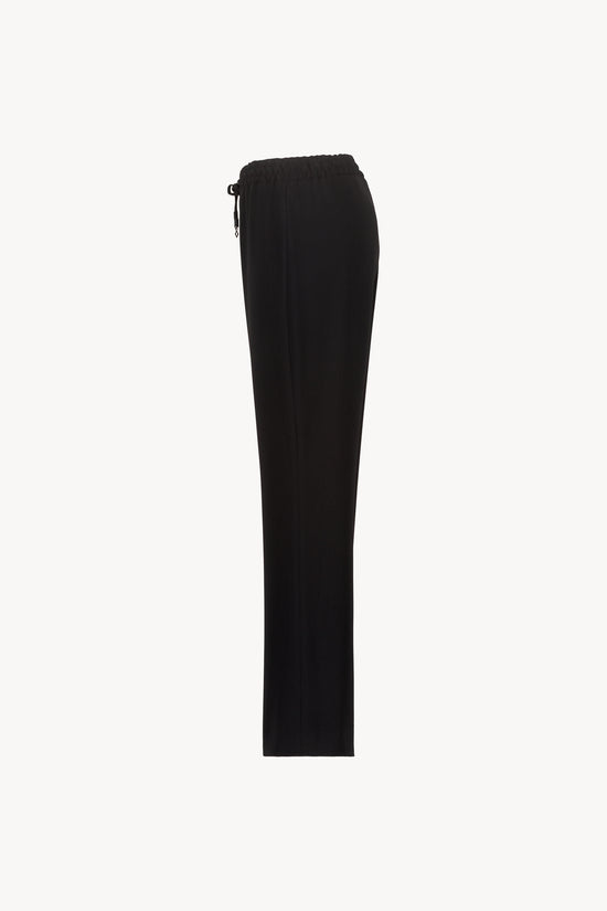 Pantalon fluide large marine avec ceinture froncée 