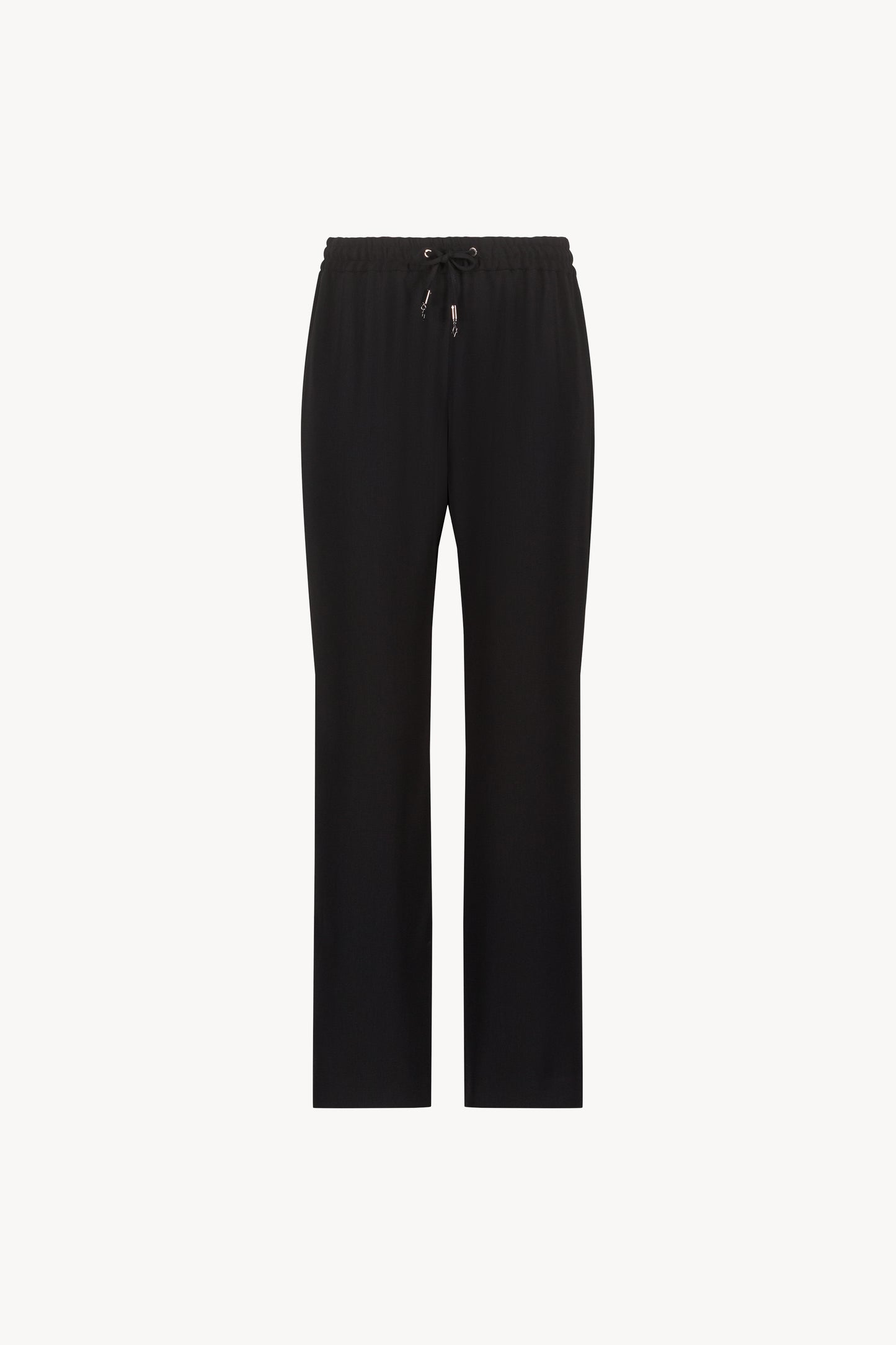 Pantalon fluide large noir avec ceinture froncée et cordons réglables avec embouts métal gravés
