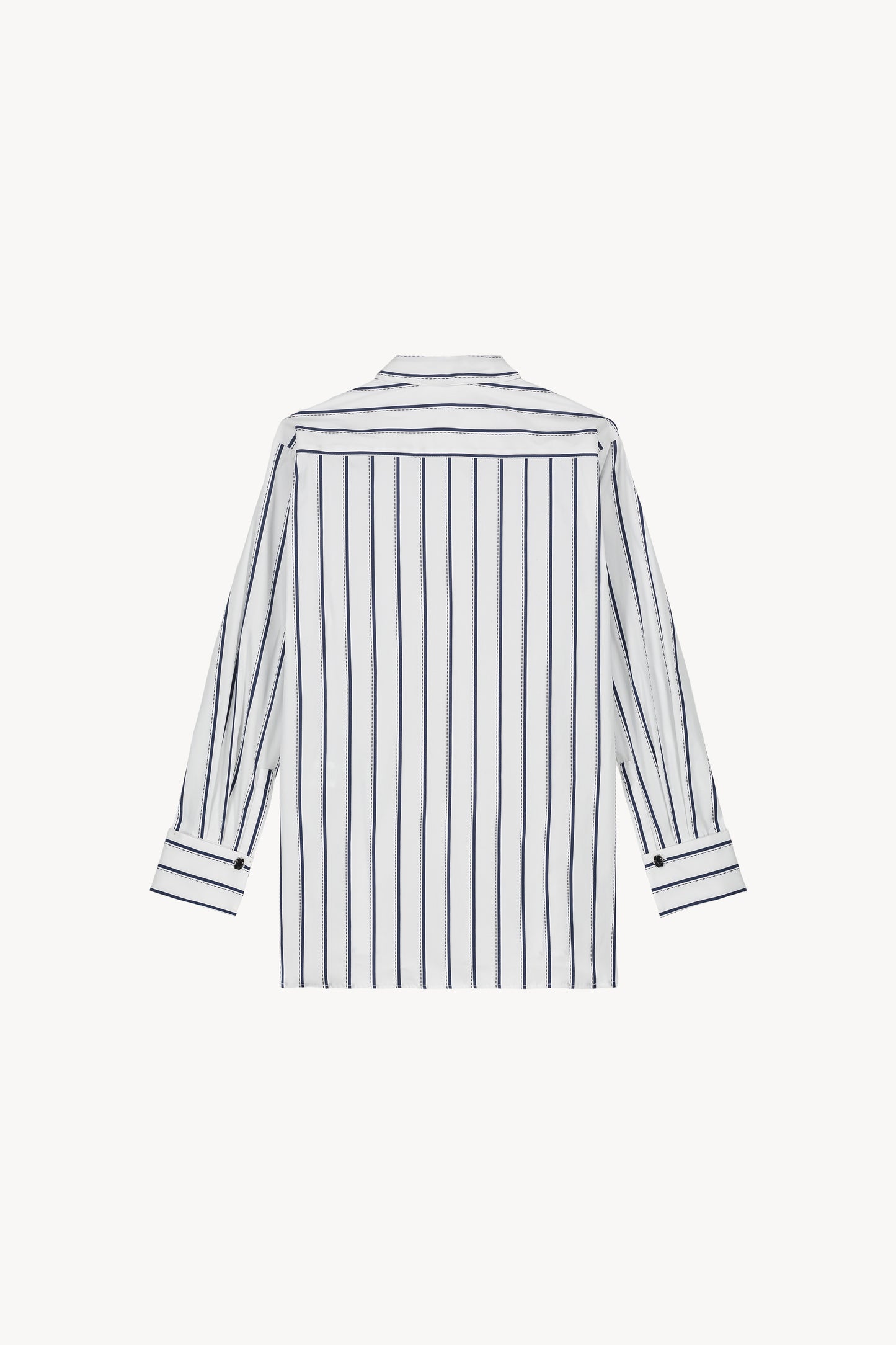 Chemise rayée marine en coton à coupe droite, dotée de rayures horizontales sur les emmanchures et le dos .