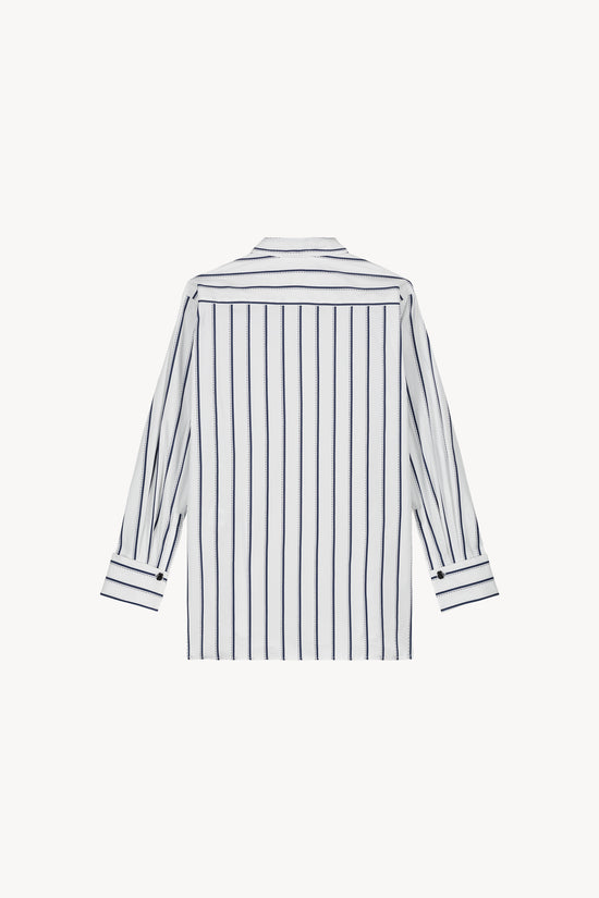 Chemise rayée marine en coton à coupe droite, dotée de rayures horizontales sur les emmanchures et le dos .