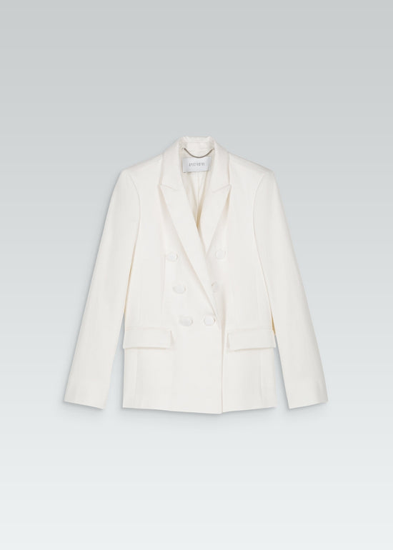 Veste de tailleur croisée cintrée blanc avec poches à rabat et 6 boutons