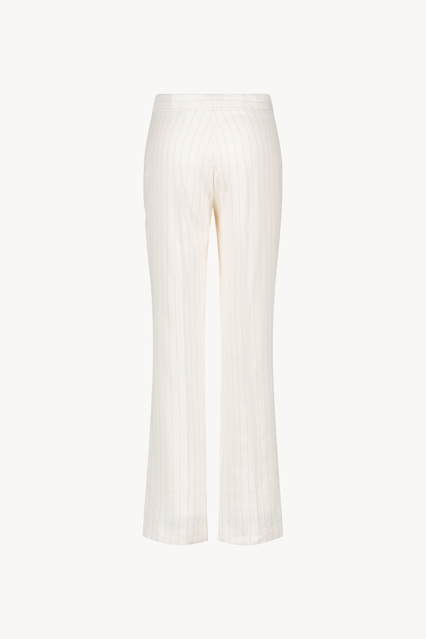 Pantalon droit en lin rayé blanc, doté de poches italiennes.