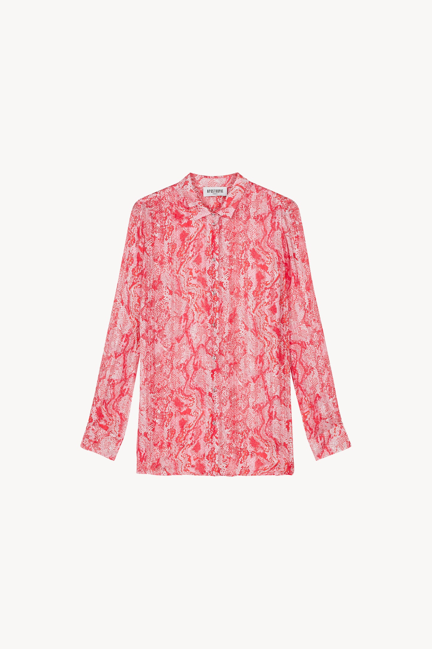 Chemise fluide à imprimé python corail avec une patte de boutonnage, des boutons nacrés.