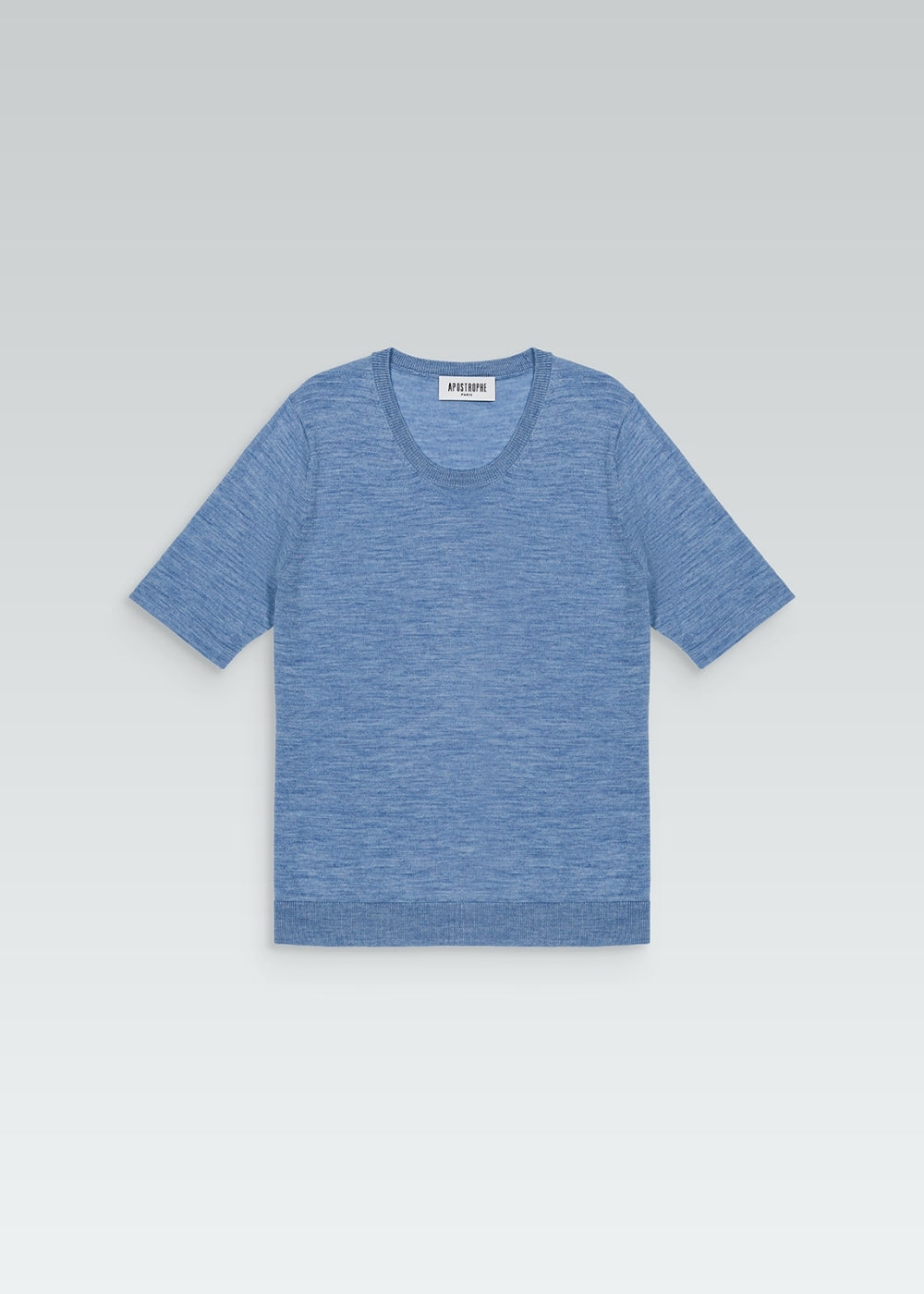 T-shirt en maille bleu à col rond et bords côtelés