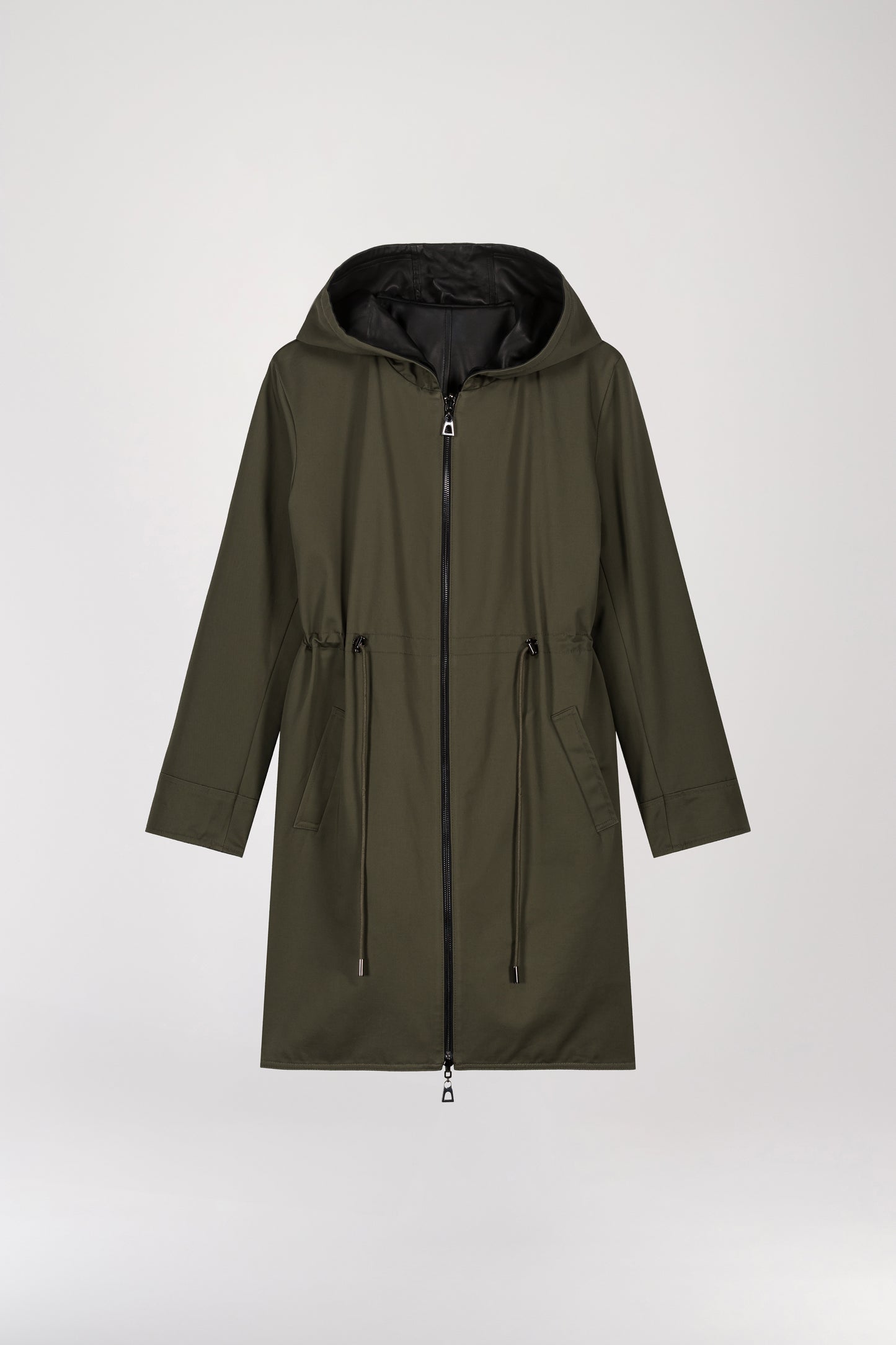 Reversible black and khaki parka