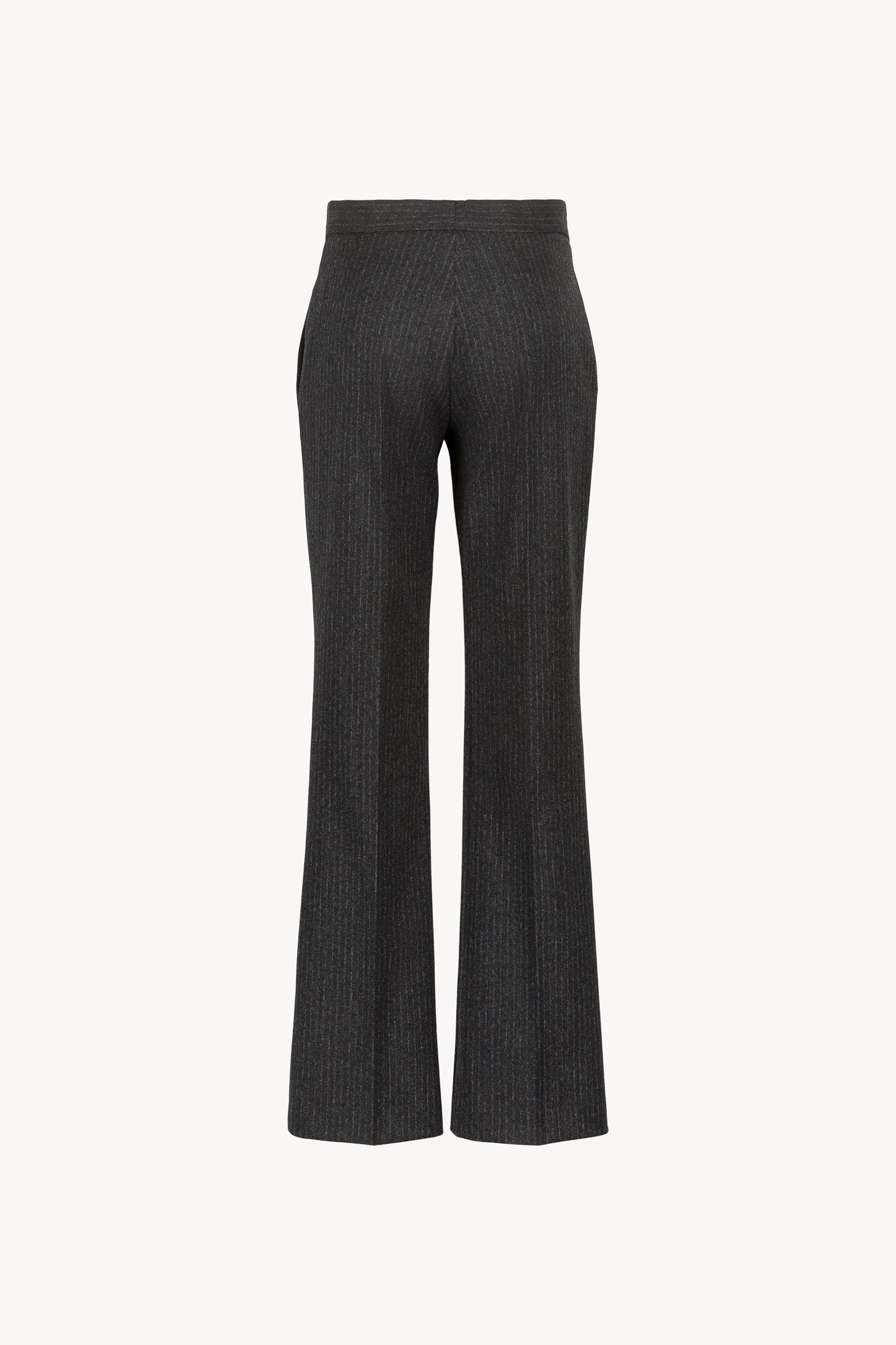 Pantalon gris moyen à la coupe droite, doté de plis soignés et de rayures blanches 