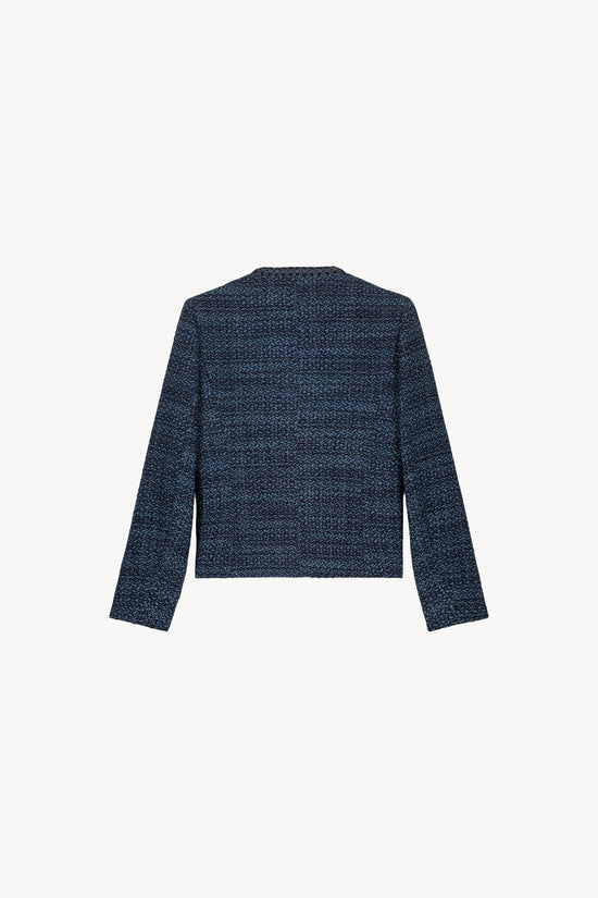 Veste courte en tweed bleu denim