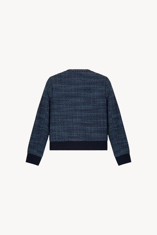 Veste bi-matière en tweed bleu denim
