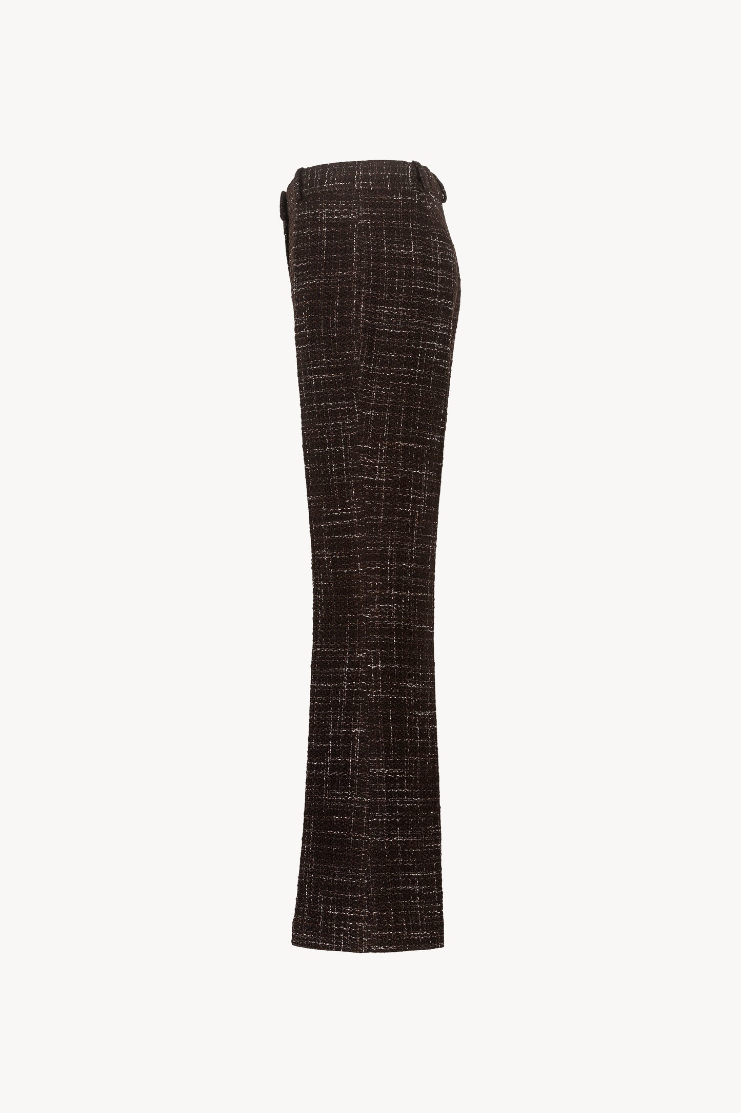 Pantalon élégant en tweed ébène avec sa coupe parfaite et son tissu luxueux.