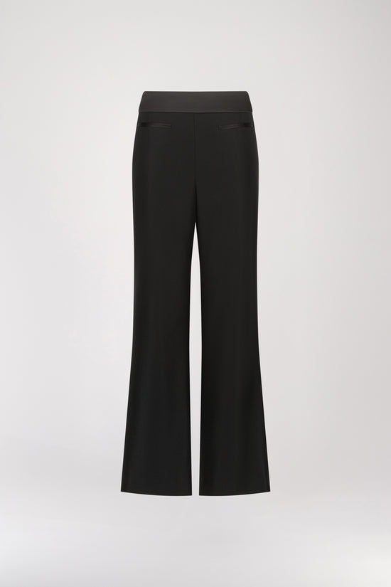 Pantalon Droit Noir avec Détails Satinés