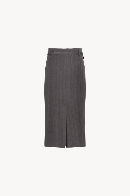 Mi-longue gris moyen cette jupe avec fente arrière et ceinture moderne 