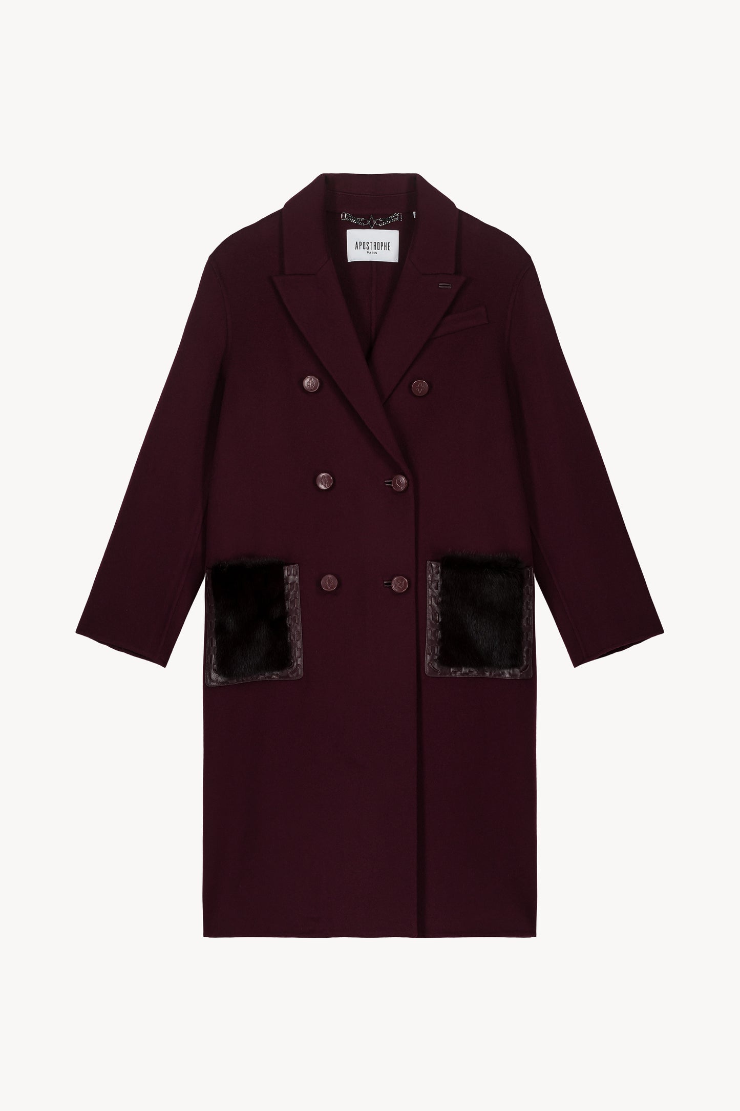 Manteau mi-long poches en fourrure muscat