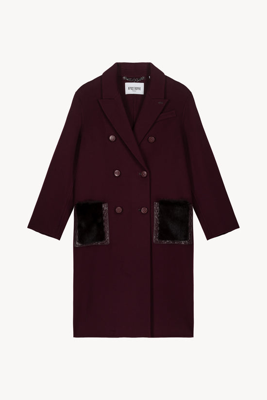 Manteau mi-long poches en fourrure muscat